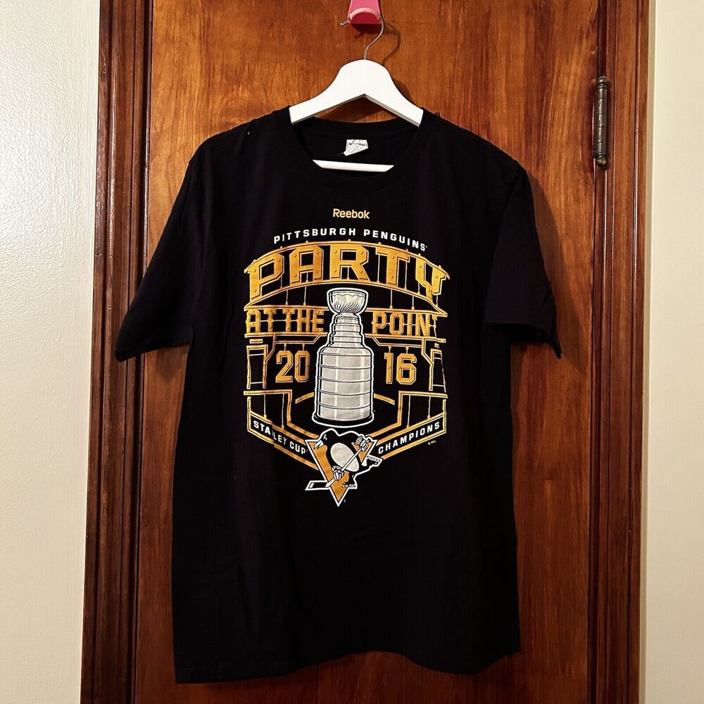 Pittsburgh Penguins T-Shirt Stanley Cup Champs Party Point 2016 Large Black Gold